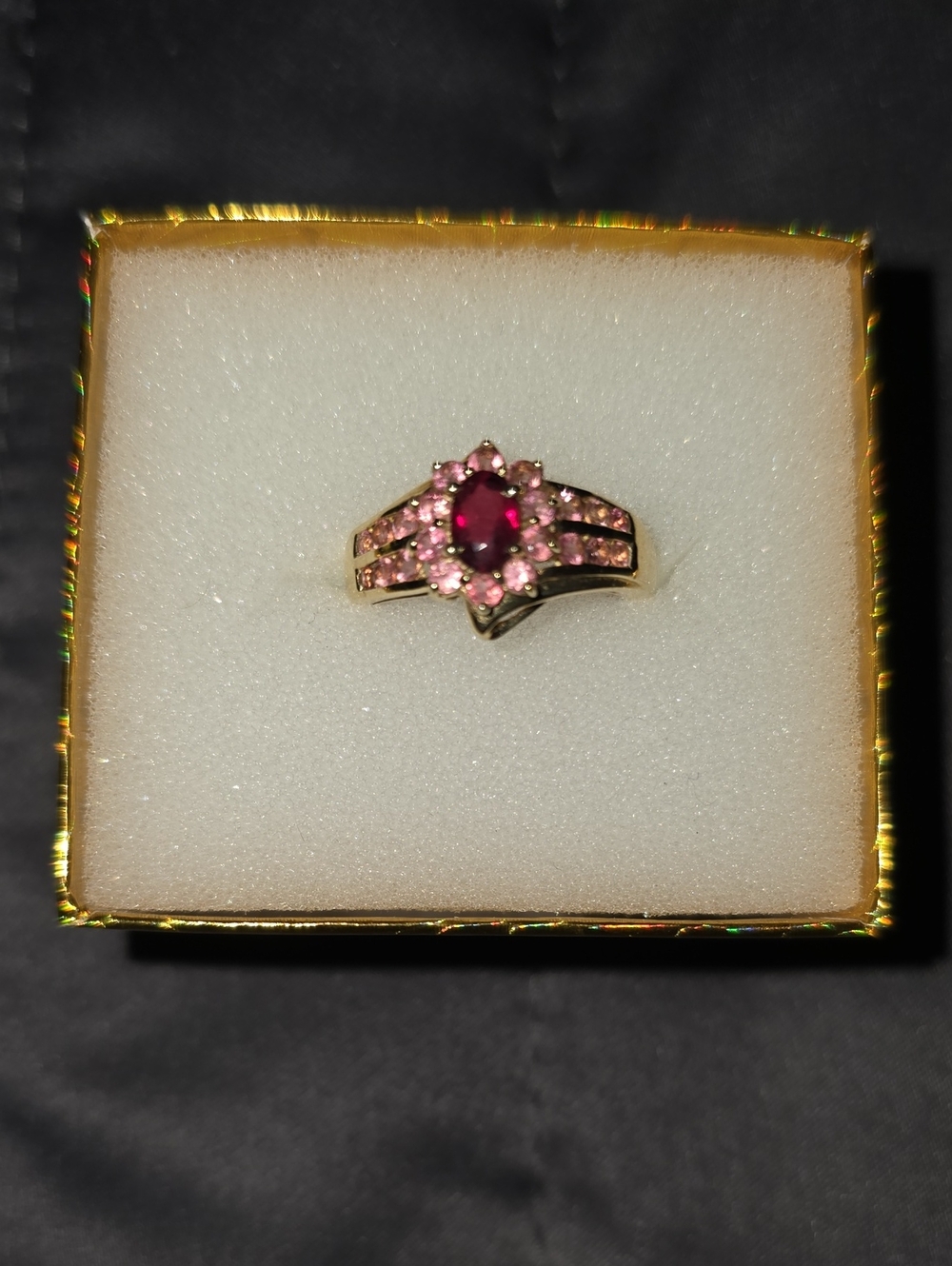 STS 14K Yellow Gold Rubellite & Pink Tourmaline Vintage Halo Ring 7